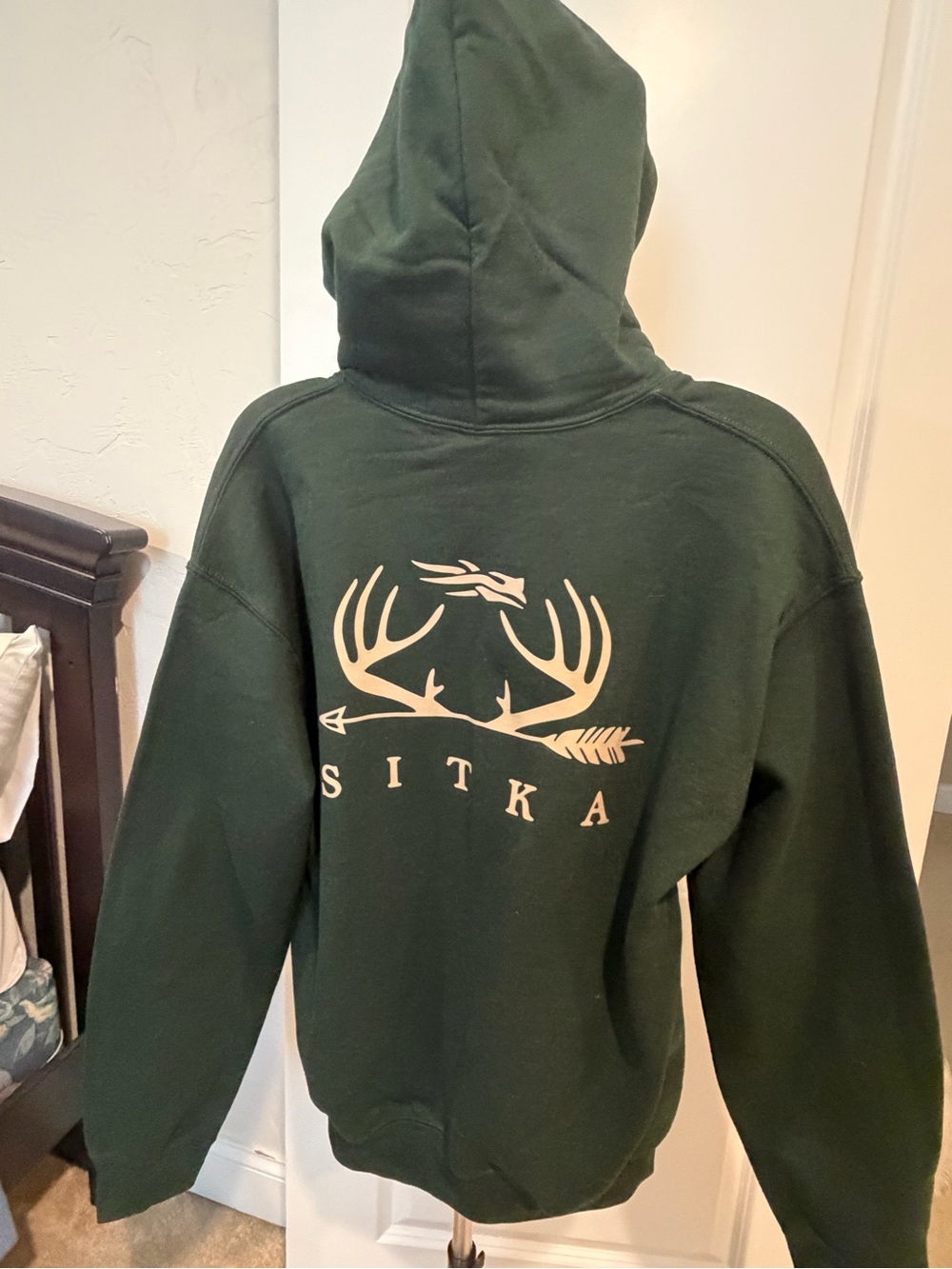 Gildan Dark Green Hooded Sweatshirt with Tan Antler Logo